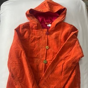 Pre-owned Gymboree orange jacket. Zips and has flower buttons.